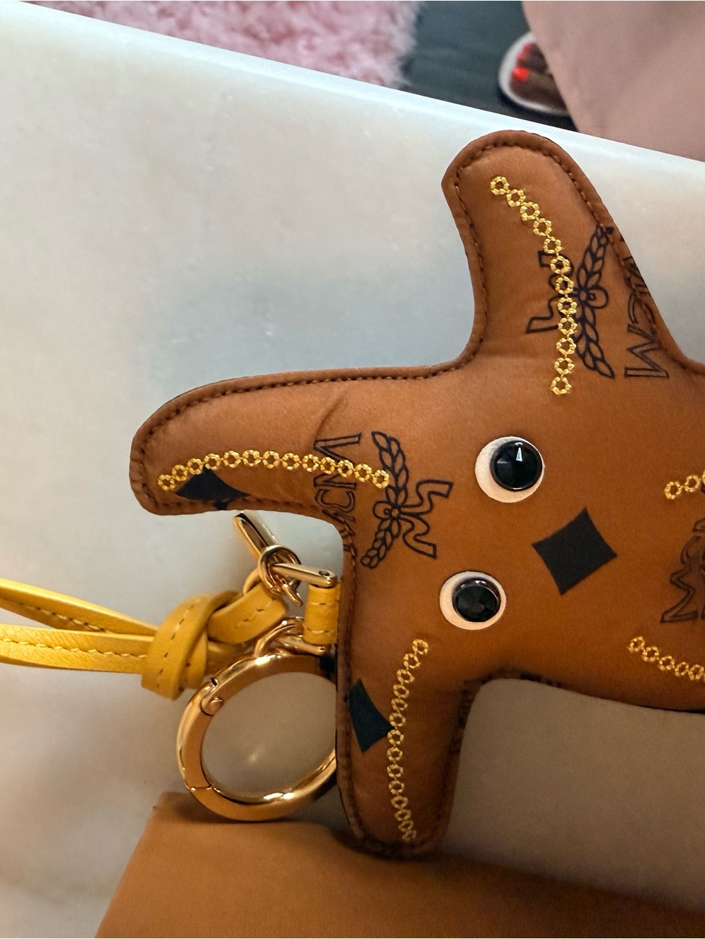 MCM Brown Starfish Keychain Bag Charm with Gold Hardware